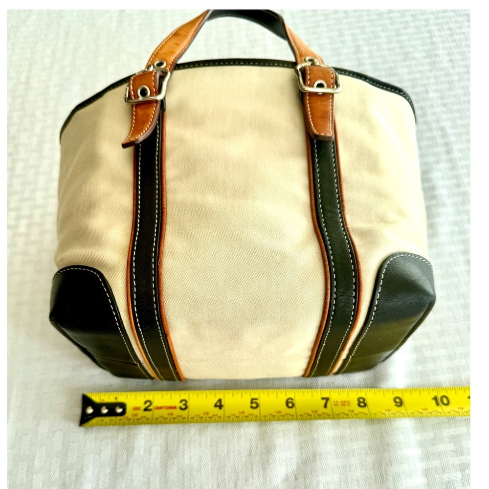 Coach Hampton Canvas Leather Trim Tote Bag Cream Black Tan 7741 Small Shoulder - Picture 8 of 16